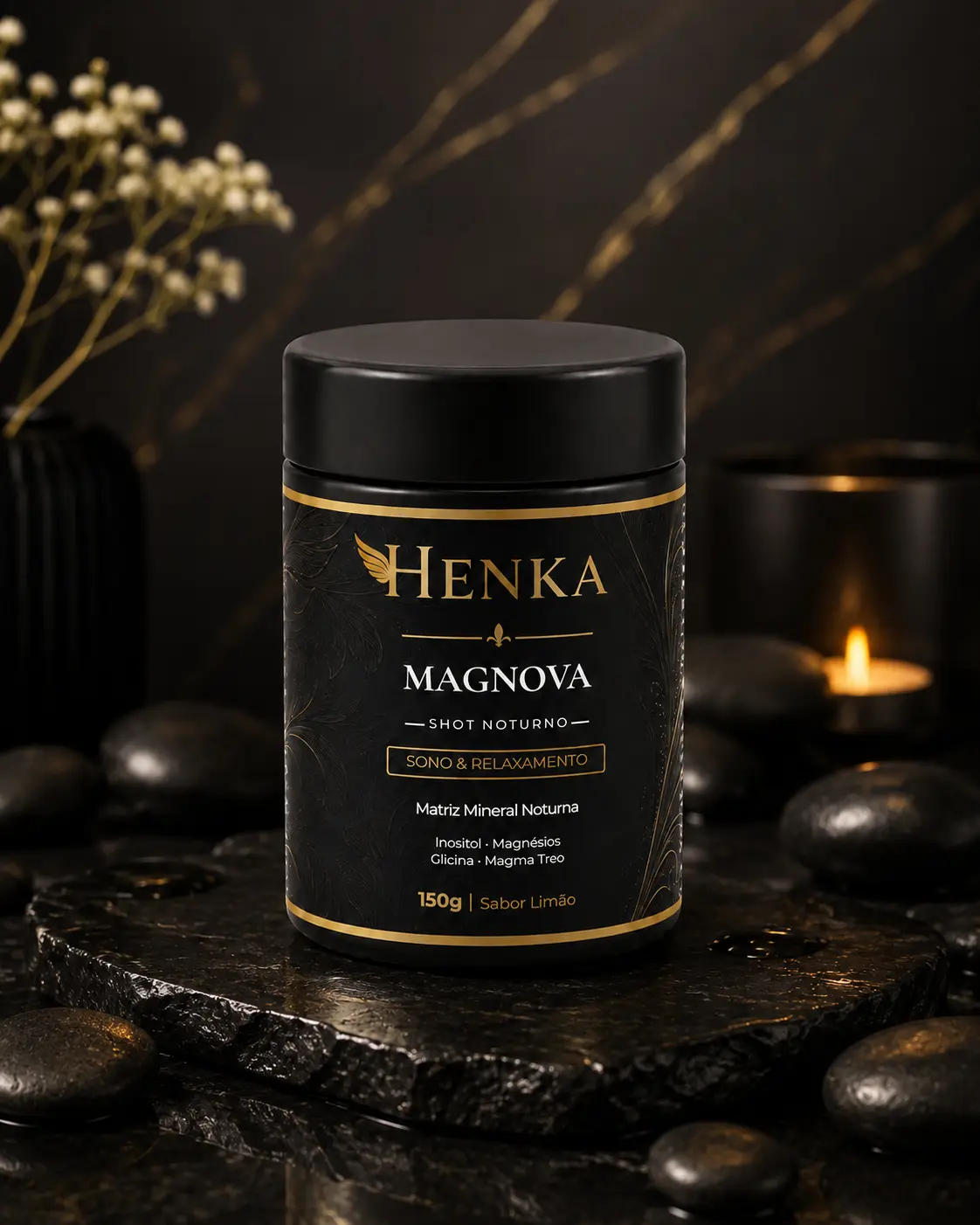 Pote de MAGNOVA, shot noturno premium da Henka, sabor limão